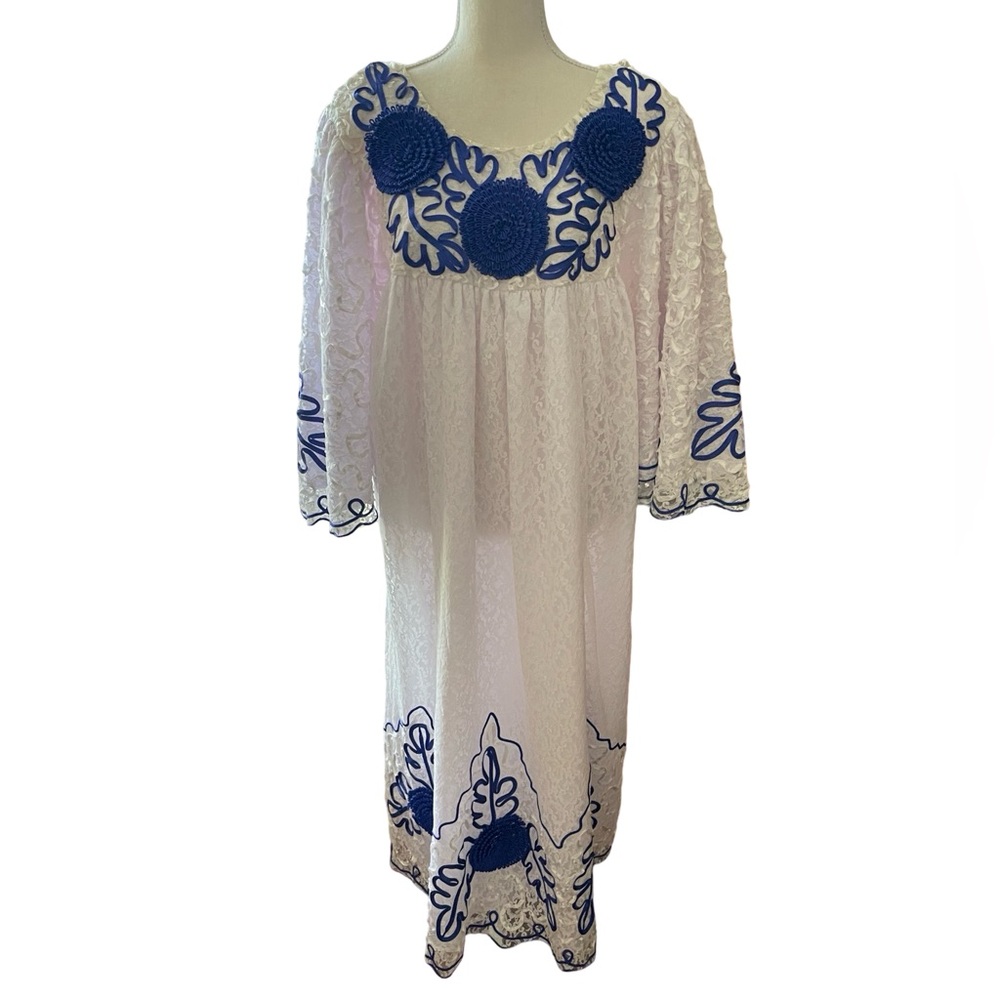Elegant White and Blue Maxi Dress